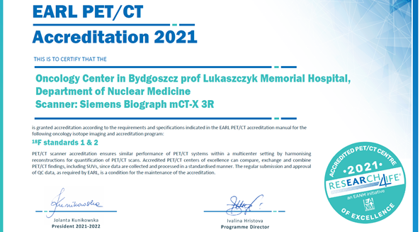 Bydgoskie Centrum Onkologii z pierwszym w Polsce prestiżowym certyfikatem EARL PET/CT