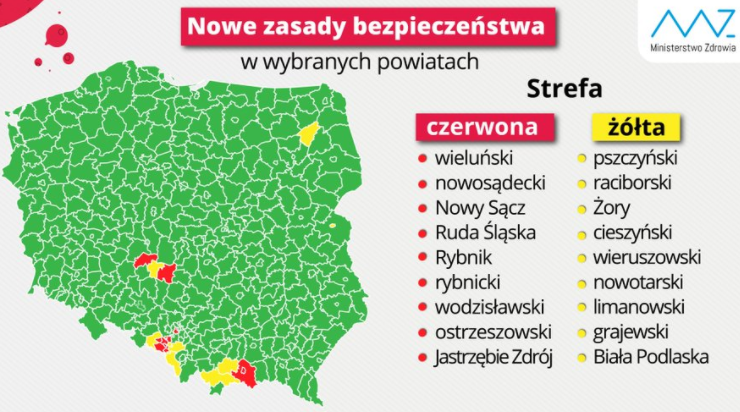MZ: Lista powiatów z obostrzeniami (aktualizacja 13.08.20)