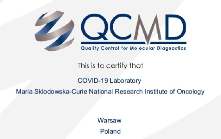 Laboratorium covidowe NIO-PIB z certyfikatem jakości QCMD