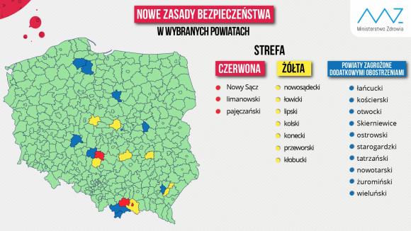 Nowa lista czerwonych i żółtych stref z obostrzeniami
