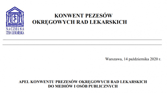 Apel Konwentu Prezesów Okręgowych Rad Lekarskich do mediów i osób publicznych