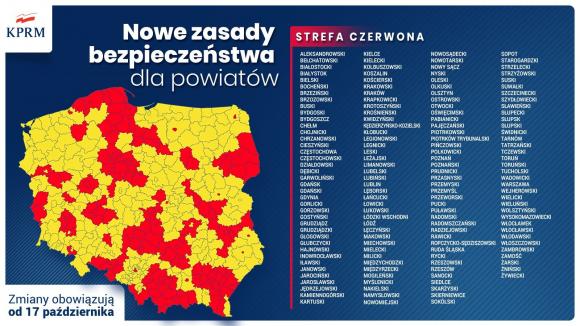Lista czerwonych stref objęła 152 powiaty - obowiązuje od 17.10.20