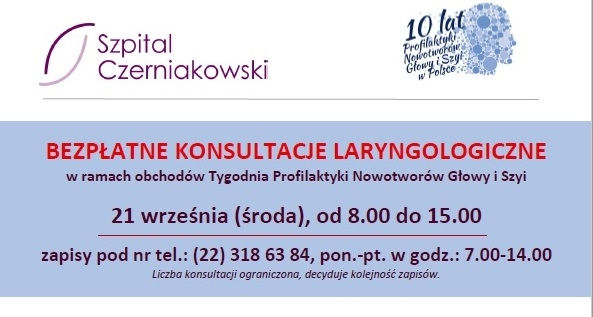 X Europejski Tydzień Profilaktyki Nowotworów Głowy i Szyi – bezpłatne konsultacje w Szpitalu Czerniakowskim w Warszawie